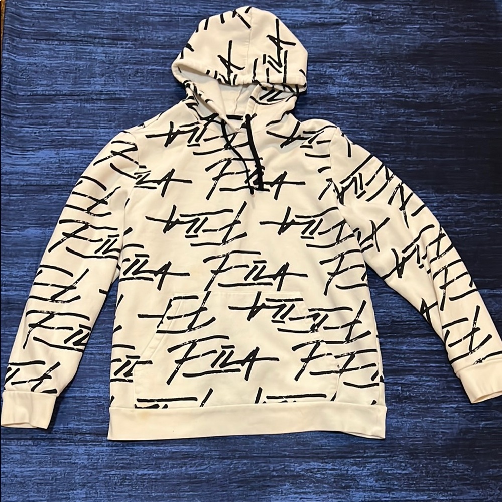 This is a Fila All Over Graffiti Logo Print Hoodie.